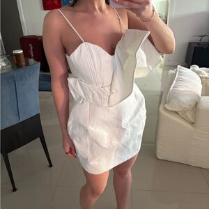 Zara White Asymmetric Ruffle Spaghetti Strap Mini Dress